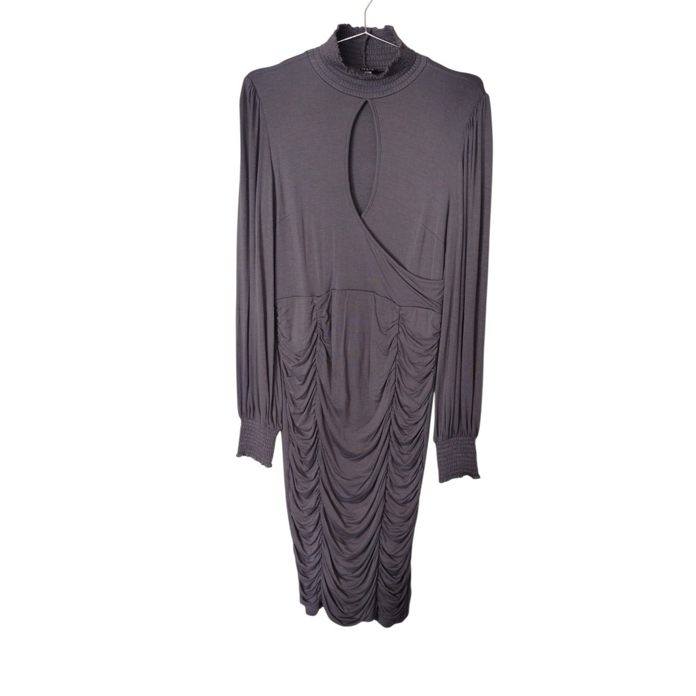 Venus Vintage Charcoal Gray Ruched Bodycon Dress Keyhole Mock Neck Size M